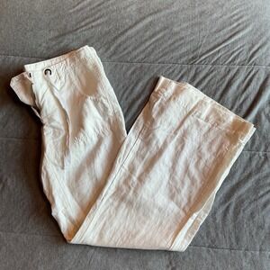 Willi Smith White Linen Blend Wide Leg Pants Size 4 Casual Beach Boho‎ Summer